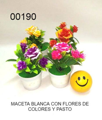 Imagen de MACETA BLCA /FLORES COLORES Y PASTO 14.5  4.24